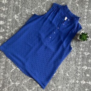 J. Crew Royal Blue Swiss Dot Sleeveless Blouse